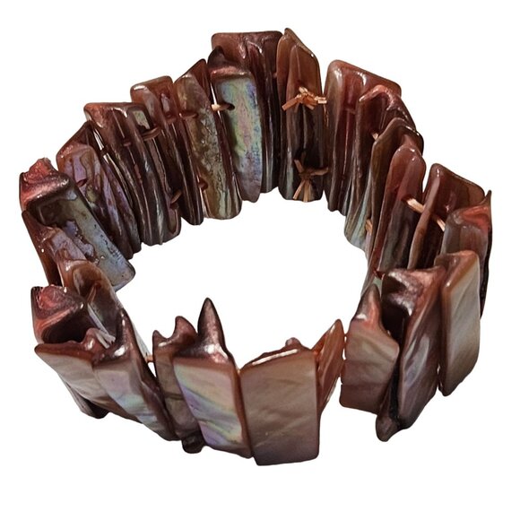 Boho Natural Iridescent Shell Stretch Bracelet Beach Core Orange Spiritual Women - Picture 2 of 4